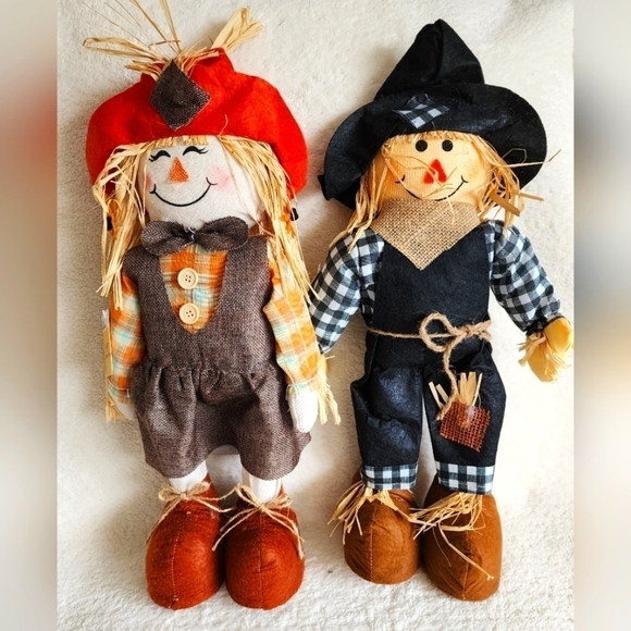 New fall Halloween Harvest stand Scarecrow couple/ bundle of 2 size 20 in